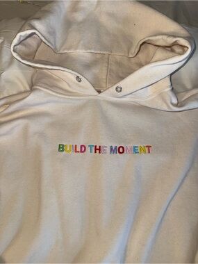 Cream White “Build the Moment” Hoodie with Multicolor Embroidery